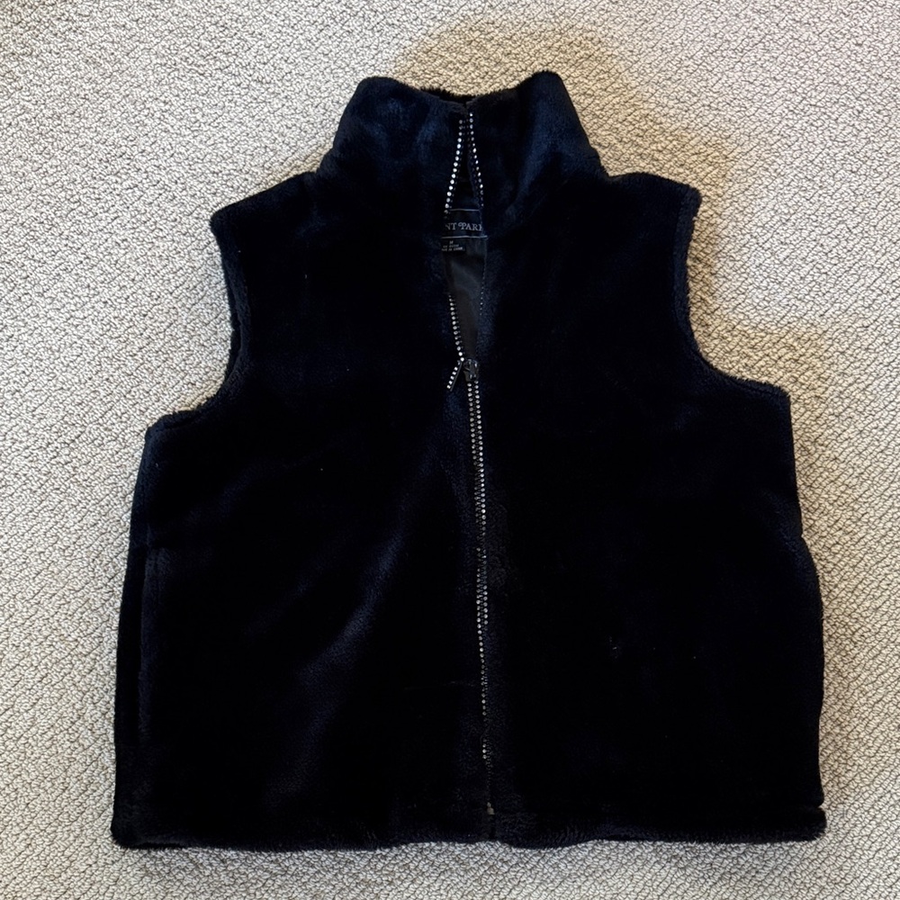 Cozy Black Faux Fur Regent Park Vest with Rhinestone zipper